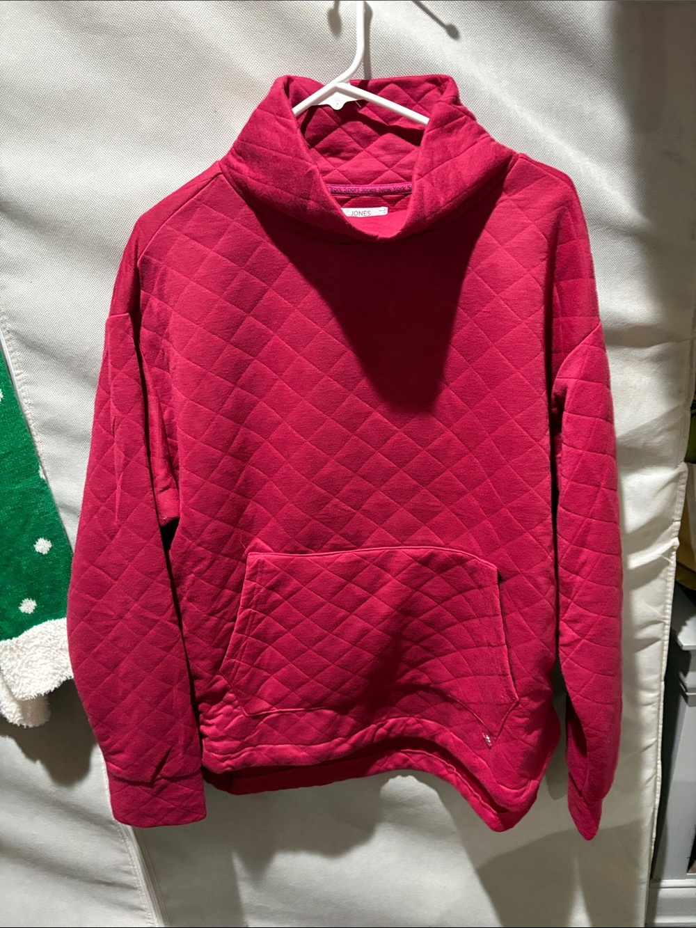 Jones New York Quilted Cowl Neck Pullover - Raspberry